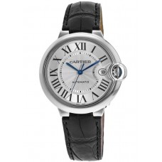 Réplique Montre Cartier Ballon Bleu 42 mm avec cadran argenté et bracelet en cuir pour homme WSBB0026