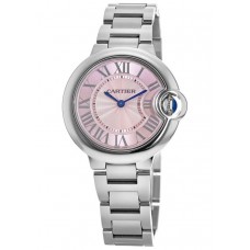 Réplique Montre Cartier Ballon Bleu 33 mm en acier inoxydable avec cadran rose pour femme WSBB0033