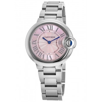 Réplique Montre Cartier Ballon Bleu 33 mm en acier inoxydable avec cadran rose pour femme WSBB0033