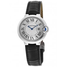 Réplique Montre Cartier Ballon Bleu 33 mm en acier inoxydable et cuir noir pour femme WSBB0034