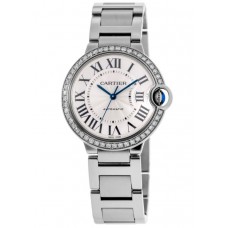 Réplique Montre Cartier Ballon Bleu 36 mm en acier avec lunette en diamant personnalisée pour femme WSBB0048-CD