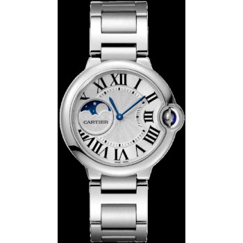 Réplique Montre unisexe Cartier Ballon Bleu Moonphase 37 mm cadran argenté en acier WSBB0050