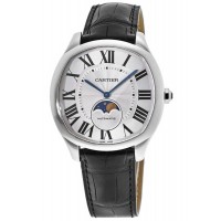 Réplique Montre pour homme Cartier Drive De Cartier Phases de lune cadran argenté bracelet en cuir WSNM0017