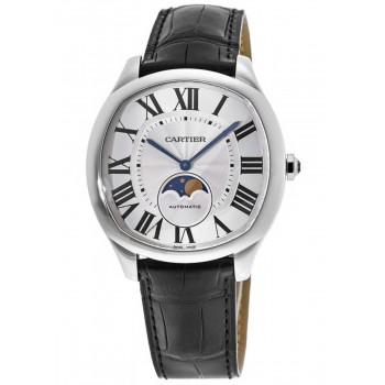 Réplique Montre pour homme Cartier Drive De Cartier Phases de lune cadran argenté bracelet en cuir WSNM0017