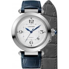 Réplique Montre Cartier Pasha 41 mm avec cadran argenté et bracelet en cuir pour homme WSPA0010