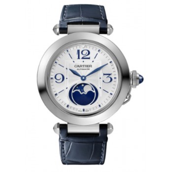 Réplique Montre pour homme Cartier Pasha 41 mm, cadran argenté, bracelets en cuir interchangeables bleu et gris, WSPA0030