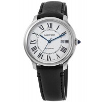 Réplique Montre Cartier Ronde Must De Cartier pour homme avec cadran argenté et bracelet en cuir WSRN0032