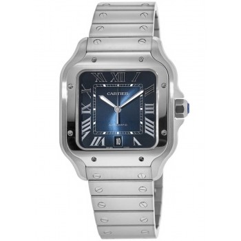 Réplique Montre Cartier Santos De Cartier pour homme en acier inoxydable à grand cadran bleu WSSA0030