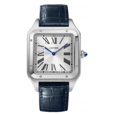 Réplique Montre Cartier Santos Dumont XL avec cadran argenté et cuir d'alligator bleu pour homme WSSA0032