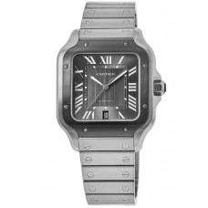 Réplique Montre Cartier Santos De Cartier pour homme en acier à grand cadran gris WSSA0037