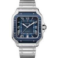 Réplique Montre Cartier Santos De Cartier pour homme en acier inoxydable avec cadran bleu WSSA0048