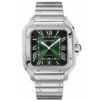 Réplique Montre pour homme Cartier Santos De Cartier à grand cadran vert en acier et cuir WSSA0062