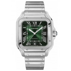 Réplique Montre pour homme Cartier Santos De Cartier à grand cadran vert en acier et cuir WSSA0062