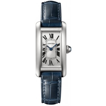 Réplique Montre Cartier Tank Américaine petit cadran argenté bracelet en cuir pour femme WSTA0043