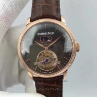 Réplique Montre Audemars Piguet Jules Audemars Tourbillon Grande Date 26559 Or rose Noir Dial