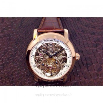 Réplique Montre Audemars Piguet Jules Audemars Tourbillon Or rose Skeleton Blanc Dial