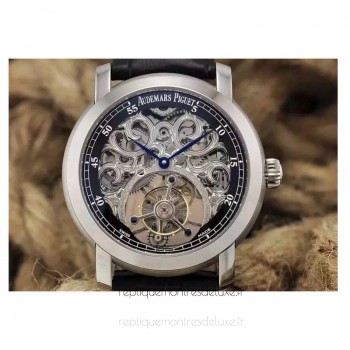 Réplique Montre Audemars Piguet Jules Audemars Tourbillon Acier inoxydable Skeleton Noir Dial