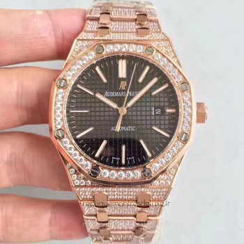 Réplique Montre Audemars Piguet Royal Oak 15400 Or rose diamant noir Dial 