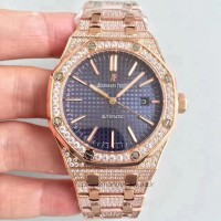 Réplique Montre Audemars Piguet Royal Oak 15400 Or rose diamant Bleu Dial 