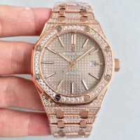 Réplique Montre Audemars Piguet Royal Oak 15400 Or rose diamant Gris Dial 