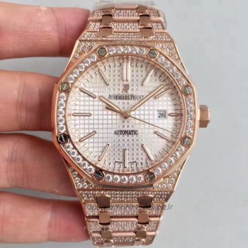 Réplique Montre Audemars Piguet Royal Oak 15400 Or rose diamant argent Dial 