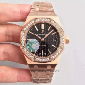 Réplique Montre Audemars Piguet Royal Oak 15450 Or rose Diamant Noir Dial 