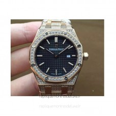 Réplique Montre Audemars Piguet Royal Oak 67651 Ladies Or rose Diamant Noir Dial