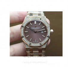 Réplique Montre Audemars Piguet Royal Oak 67651 Ladies Or rose Diamant marron Dial