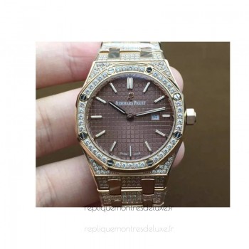 Réplique Montre Audemars Piguet Royal Oak 67651 Ladies Or rose Diamant marron Dial