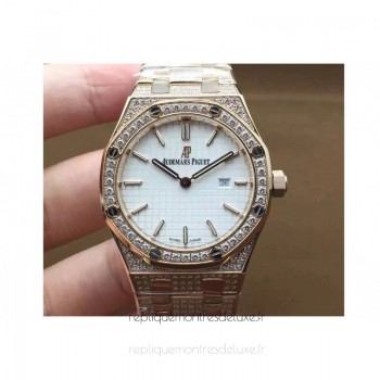 Réplique Montre Audemars Piguet Royal Oak 67651 Ladies Or rose Diamant Blanc Dial