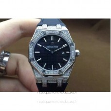 Réplique Montre Audemars Piguet Royal Oak 67651 Ladies Acier inoxydable Diamant Noir Dial Nylon Strap