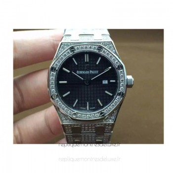 Réplique Montre Audemars Piguet Royal Oak 67651 Ladies Acier inoxydable Diamant Noir Dial