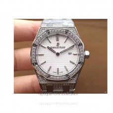 Réplique Montre Audemars Piguet Royal Oak 67651 Ladies Acier inoxydable Diamant Blanc Dial