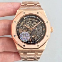 Réplique Montre Audemars Piguet Royal Oak Double Balance Wheel Openworked 15407 Or rose Noir Skeleton Dial