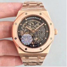 Réplique Montre Audemars Piguet Royal Oak Double Balance Wheel Openworked 15407 Or rose Noir Skeleton Dial