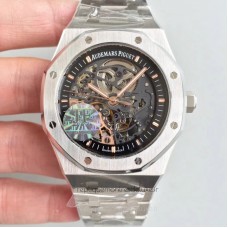 Réplique Montre Audemars Piguet Royal Oak Double Balance Wheel Openworked 15407 Acier inoxydable Noir Skeleton Dial