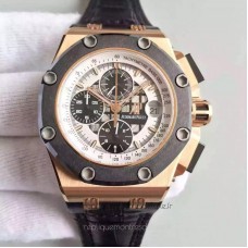 Réplique Montre Audemars Piguet Royal Oak Offshore Rubens Barrichello II 26078RO.OO.D001VS.01 Or rose Blanc Dial 