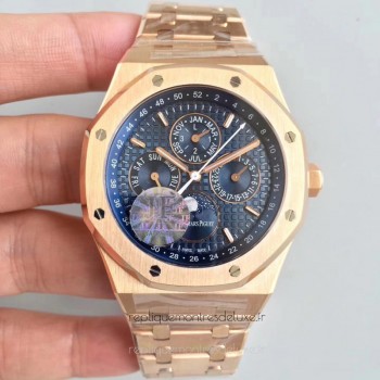 Réplique Montre Audemars Piguet Royal Oak Calendrier perpétuel 41MM 26574OR.OO.1220OR.01 Or rose Bleu Dial