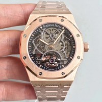 Réplique Montre Audemars Piguet Royal Oak Tourbillon Extra-Plate Squelette 26518 Or rose Noir Skeleton Dial