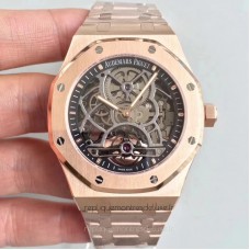 Réplique Montre Audemars Piguet Royal Oak Tourbillon Extra-Plate Squelette 26518 Or rose Noir Skeleton Dial