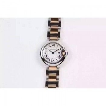 Cartier Ballon Bleu 28MM Dames Or rose & Acier inoxydable Cadran blanc Quartz 