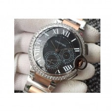 Cartier Ballon Bleu Chronograph Acier inoxydable & Diamants Cadran noir