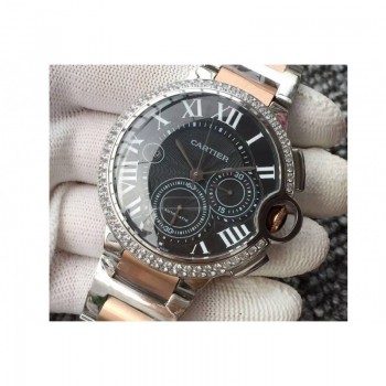 Cartier Ballon Bleu Chronograph Acier inoxydable & Diamants Cadran noir