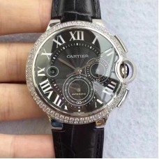 Cartier Ballon Bleu Chronograph WE902002 Acier inoxydable & Diamants Cadran noir