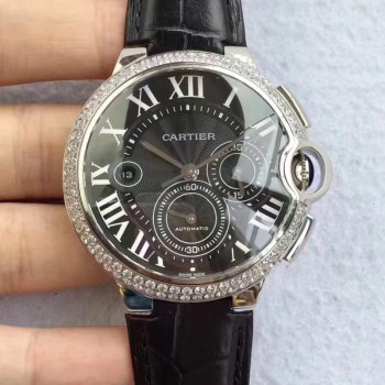 Cartier Ballon Bleu Chronograph WE902002 Acier inoxydable & Diamants Cadran noir