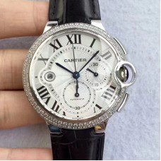 Cartier Ballon Bleu Chronograph WE902002 Acier inoxydable & Diamants Cadran argenté