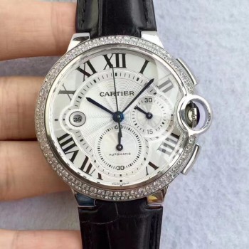 Cartier Ballon Bleu Chronograph WE902002 Acier inoxydable & Diamants Cadran argenté