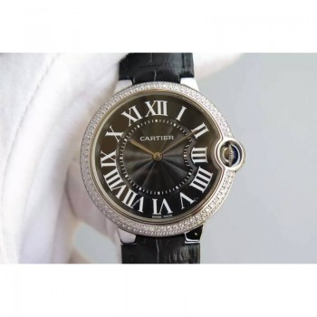 Cartier Ballon Bleu Acier inoxydable & Diamants Cadran noir