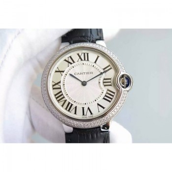 Cartier Ballon Bleu Acier inoxydable & Diamants Cadran blanc