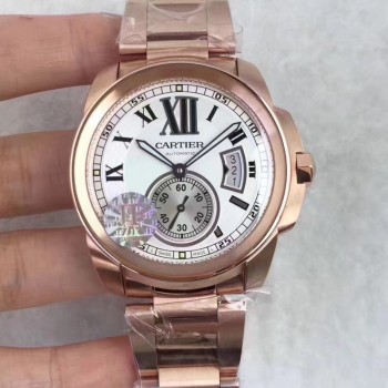 Calibre de Cartier W7100018 42MM Or rose Cadran blanc